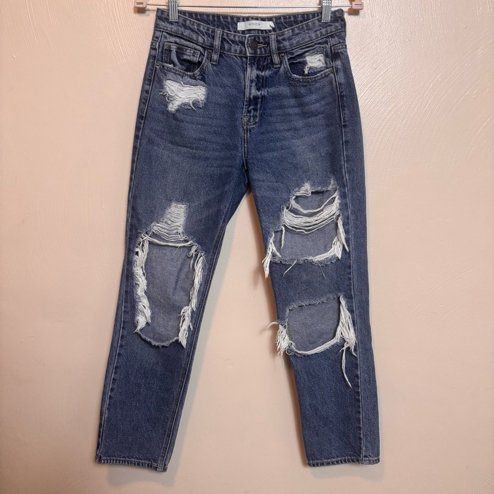 Hidden Women’s Jeans Denim Distressed Holes Blue‎ Size 24